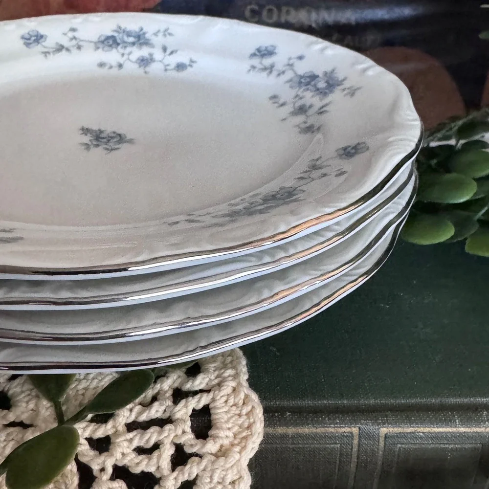 Johann Haviland Blue Garland Bread Butter Plates Bavaria Platinum Trim 4pc